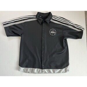 Vintage Adidas Black Warm Up Basketball Track Mens Shirt Button Up Size 2XL